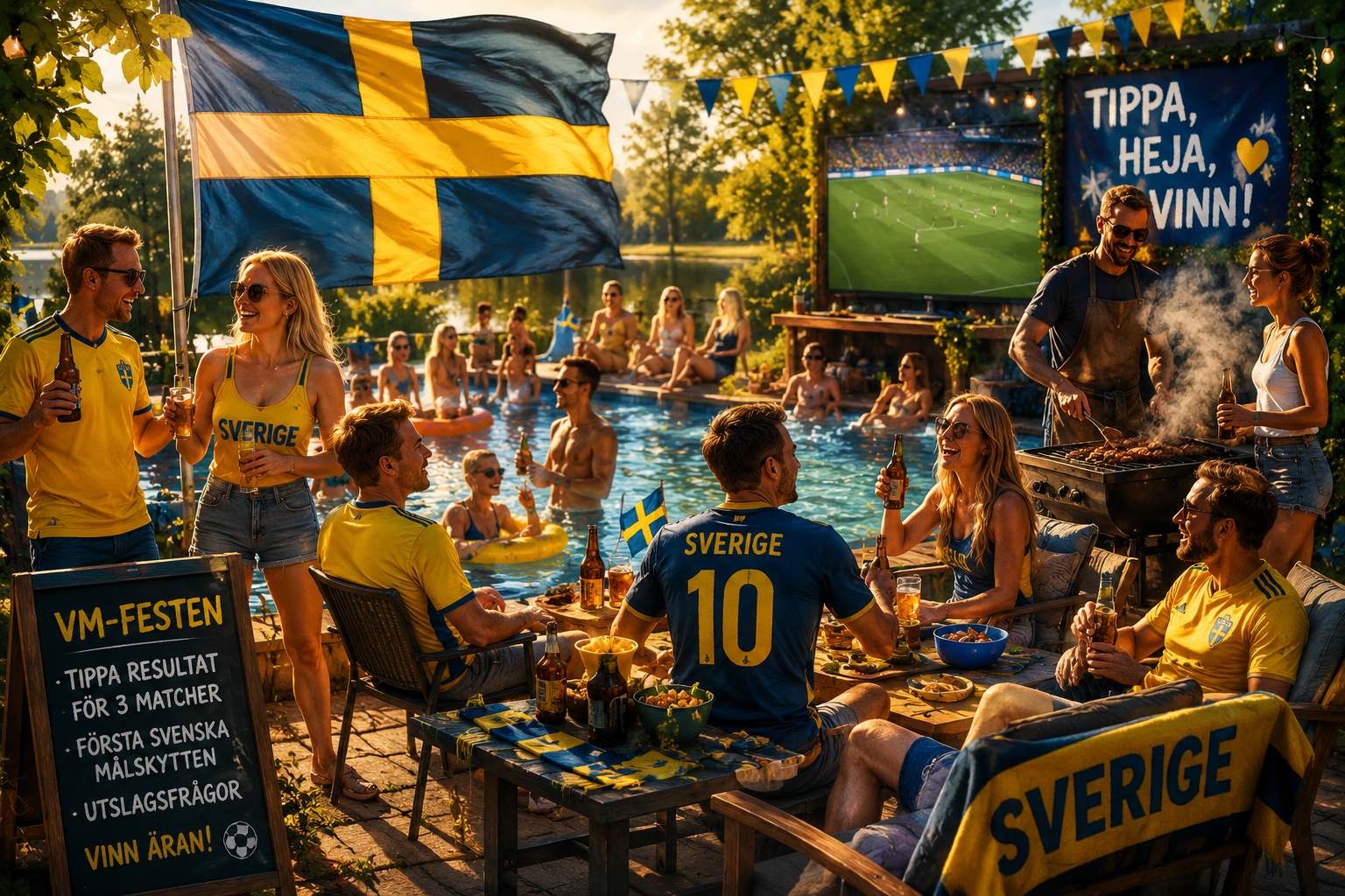 Midsommar-poolhÀng med bastu och grill